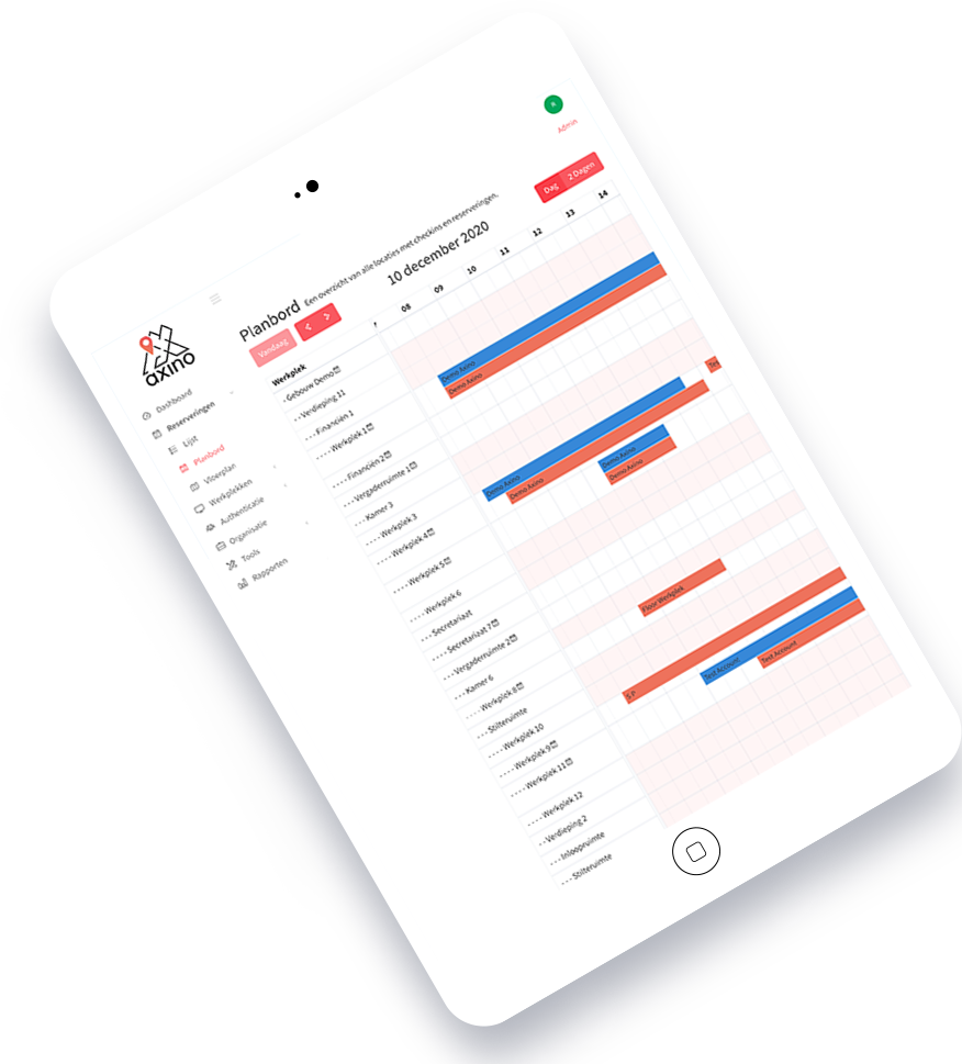 Voorkom dubbele bezetting op de werkvloer en reserveer werkplekken via de app of het online portaal. Axino biedt tal van mogelijkheden op het gebied van werkplekkenbeheer.